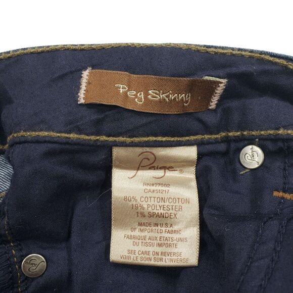 Paige Peg Skinny Jeans 27 Womens Noah Dark Wash Stretch Faded Knees Made in USA - Picture 6 of 11